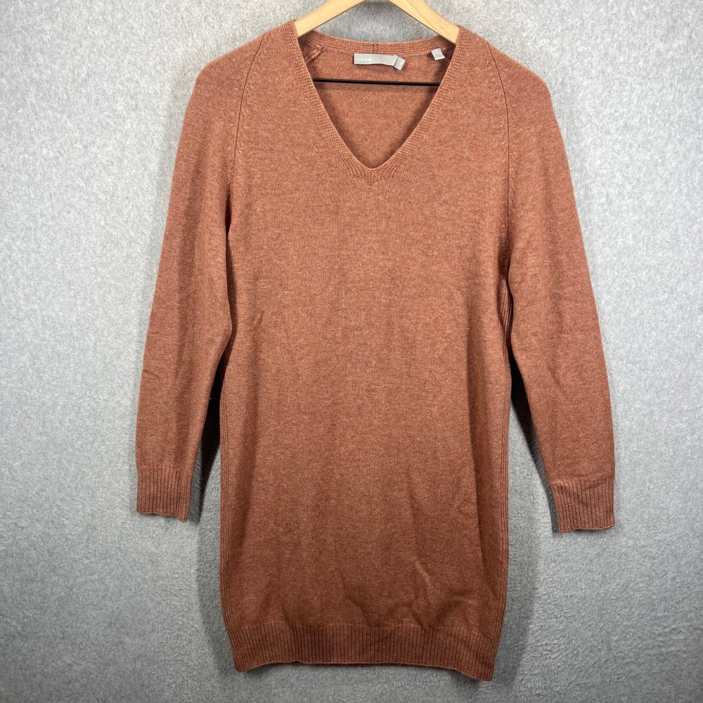 Vince Sweater Dress Women XS Orange Wool Cashmere V-Neck Long Sleeve Knit EUC